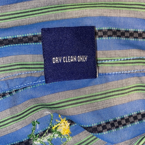 Robert Graham Long Sleeve Blue/Green Pinstriped Embroidered Flower Shirt-Sz M - Picture 12 of 13